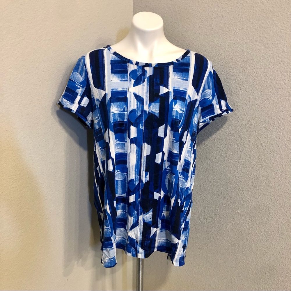 Weekends By Chicos Womens Top - Blue & White - Size 3